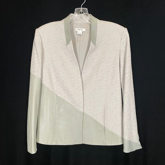 Helmut Lang Leather Trim Blazer Jacket Sage Green Asymmetrical 4 - Picture 2 of 7
